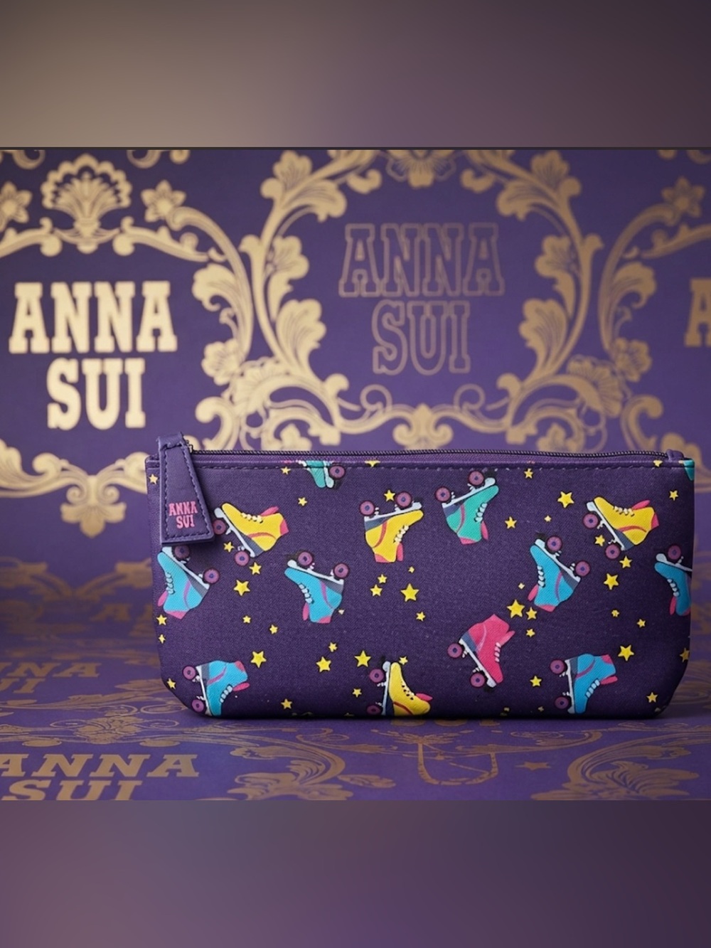 New authentic Anna Sui signature roller skate designer cosmetic bag